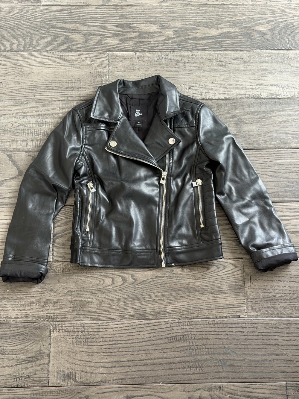 Black Faux Leather Moto Jacket - kids